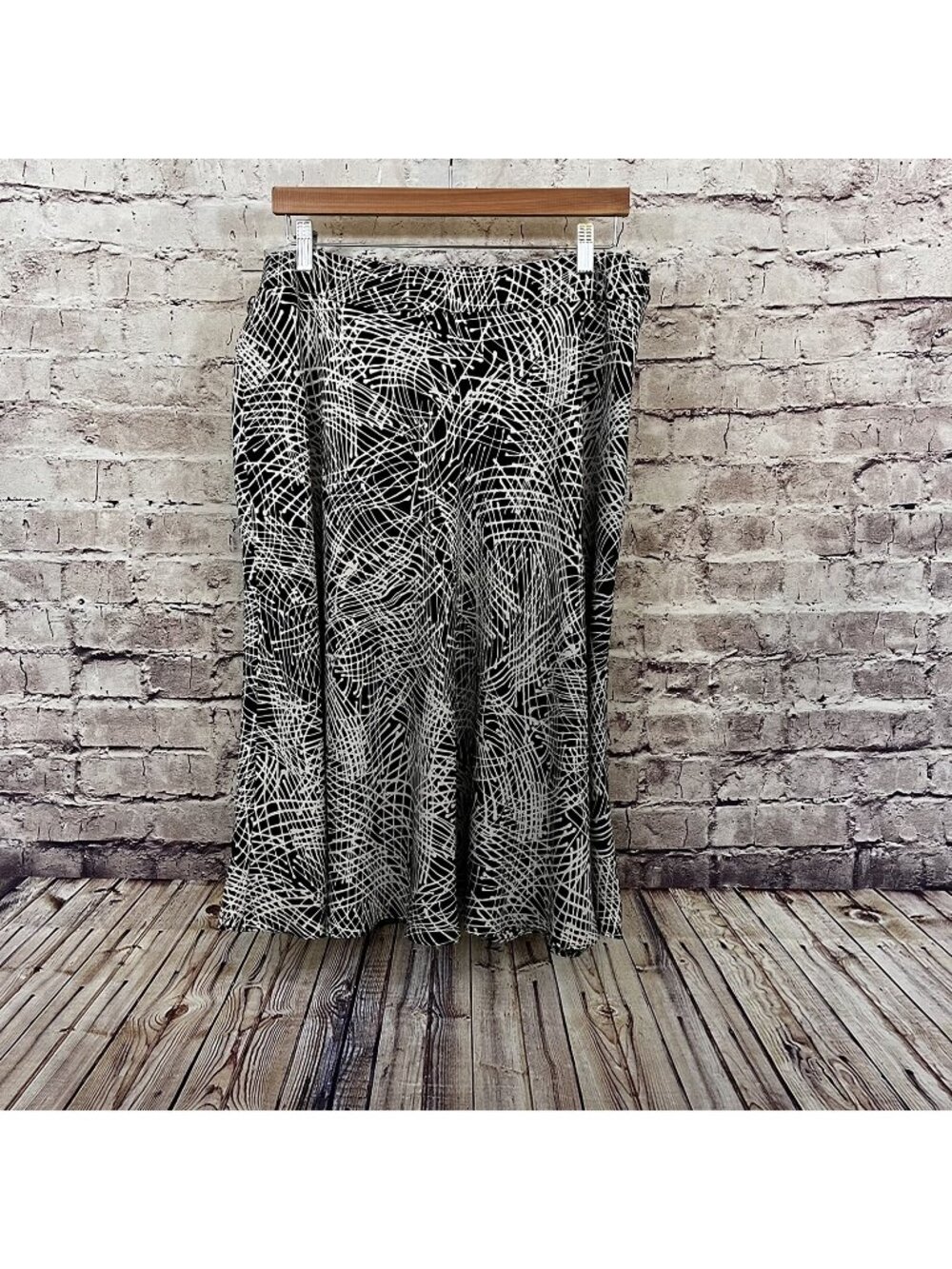 Jones New York Black White Abstract Print Silk A Line Skirt